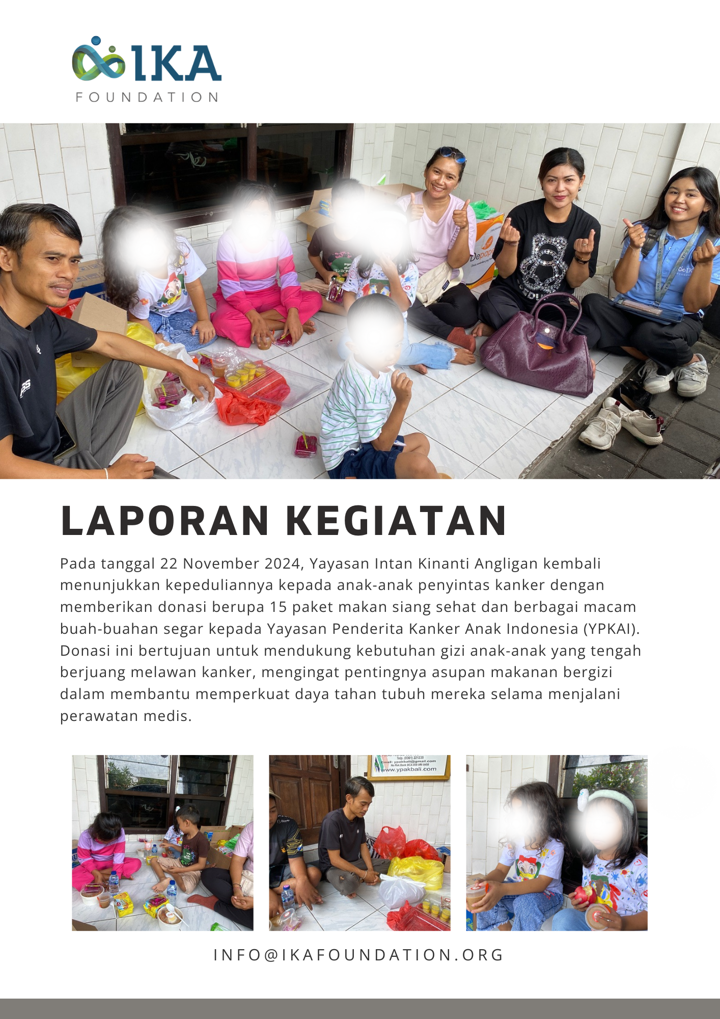 Laporan Kegiatan: Donasi Makanan Sehat, 22 November 2024