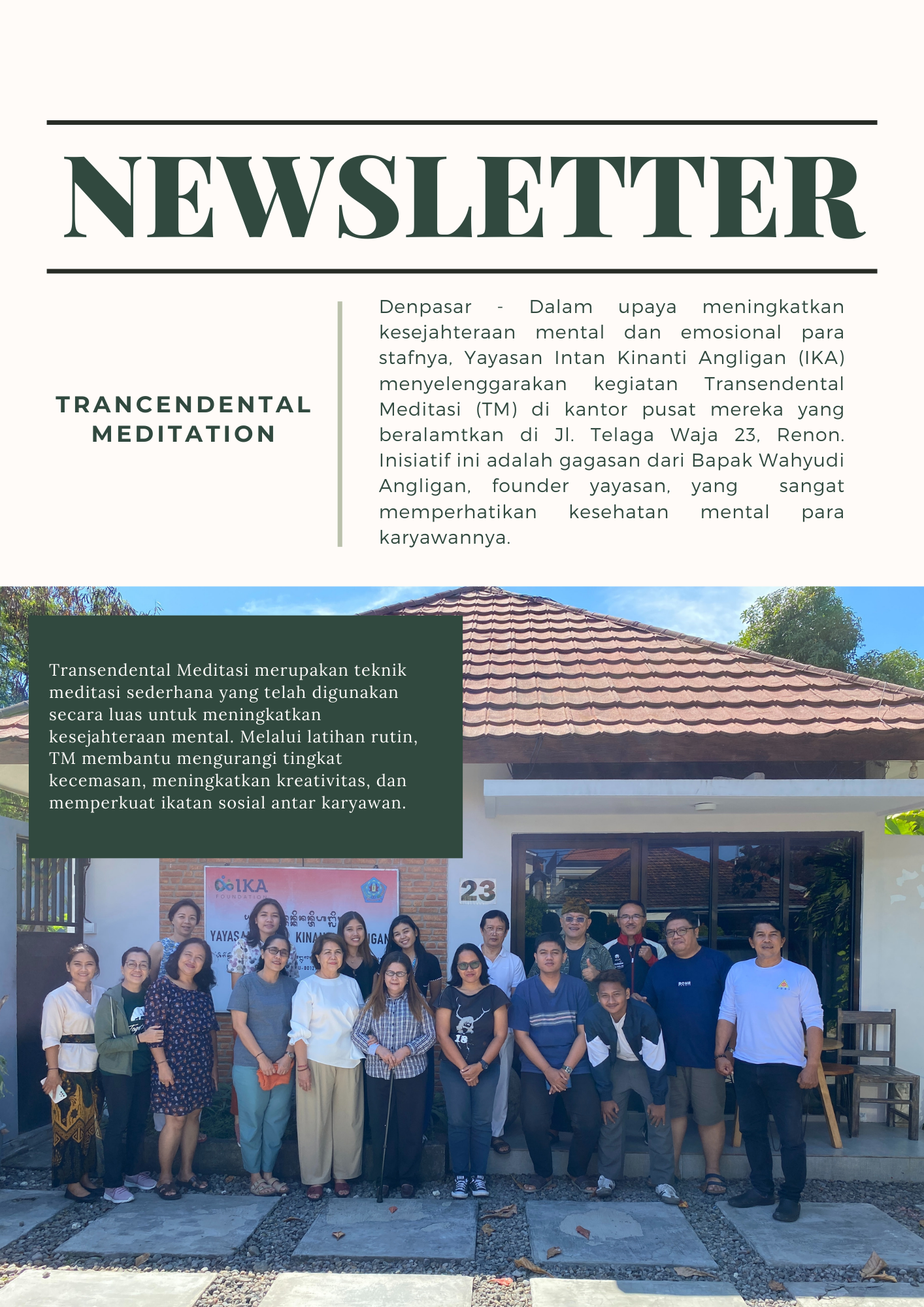 Newsletter IKA: 11-14 Juli 2024, Transcedental Meditation