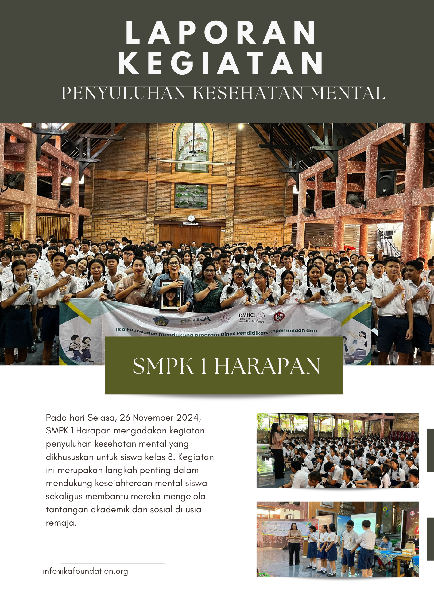 Laporan Kegiatan: Penyuluhan Kesehatan Mental di SMPK Harapan, 26 November 2024